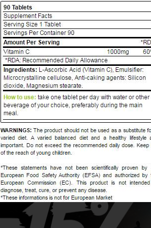 Yamamoto Nutrition Vitamin C 1000mg-factsheets