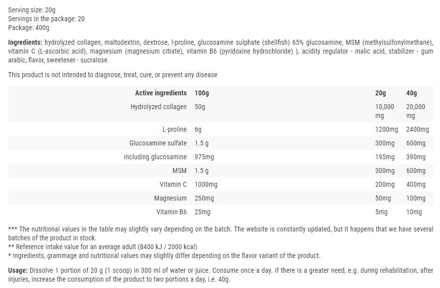 Hiro.lab Pro Flex / Collagen + Glucosamine - MSM - Proline-factsheets