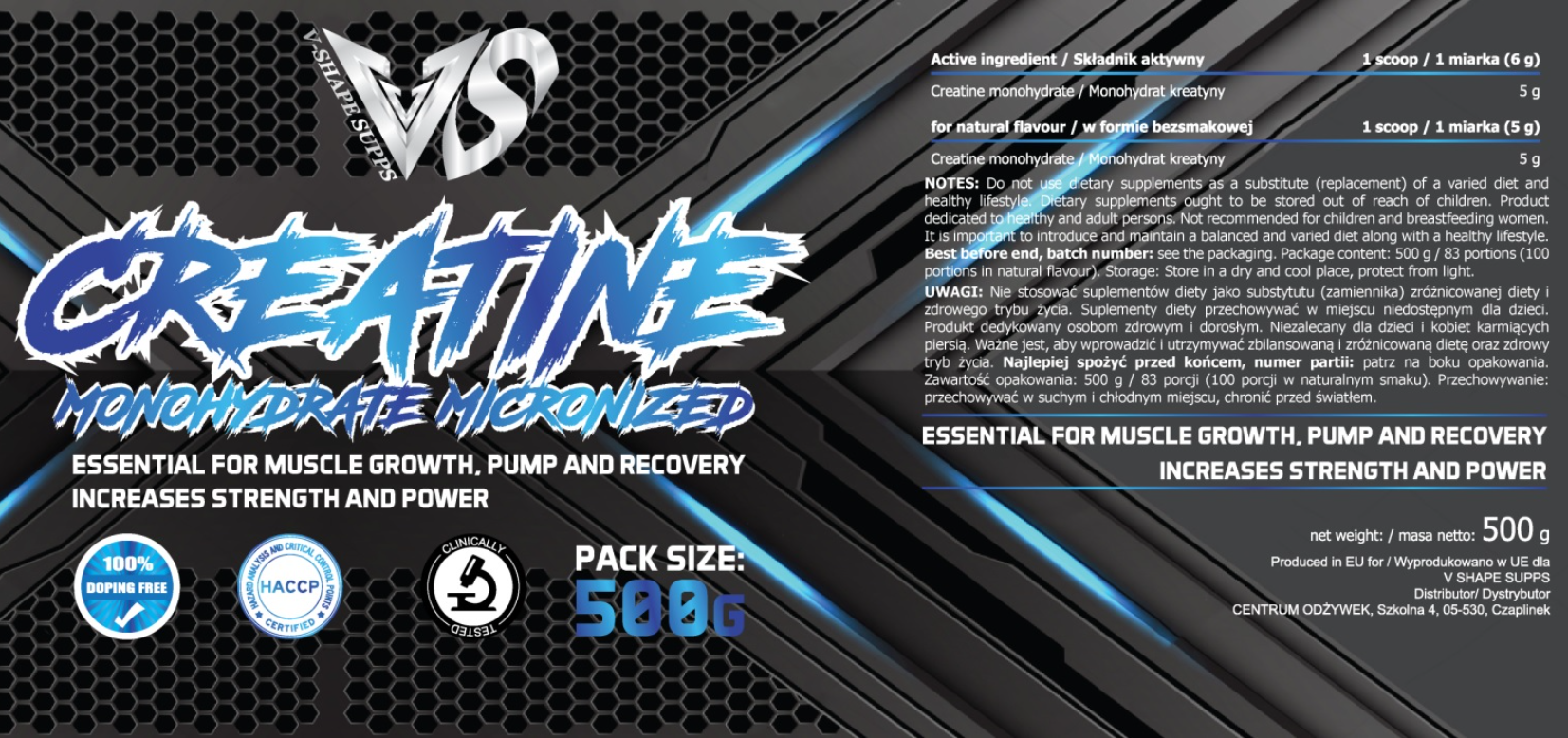 V-SHAPE SUPPS Creatine Micronized Monohydrated-factsheets