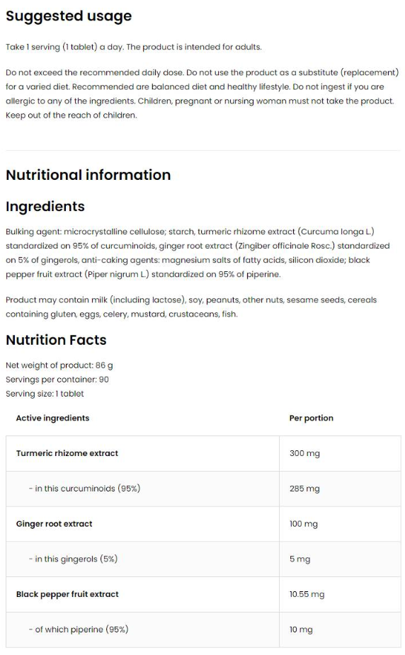 OstroVit Turmeric + Black Pepper + Ginger-factsheets