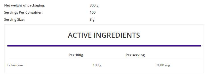 Pure L-Taurine Powder 300g-factsheets