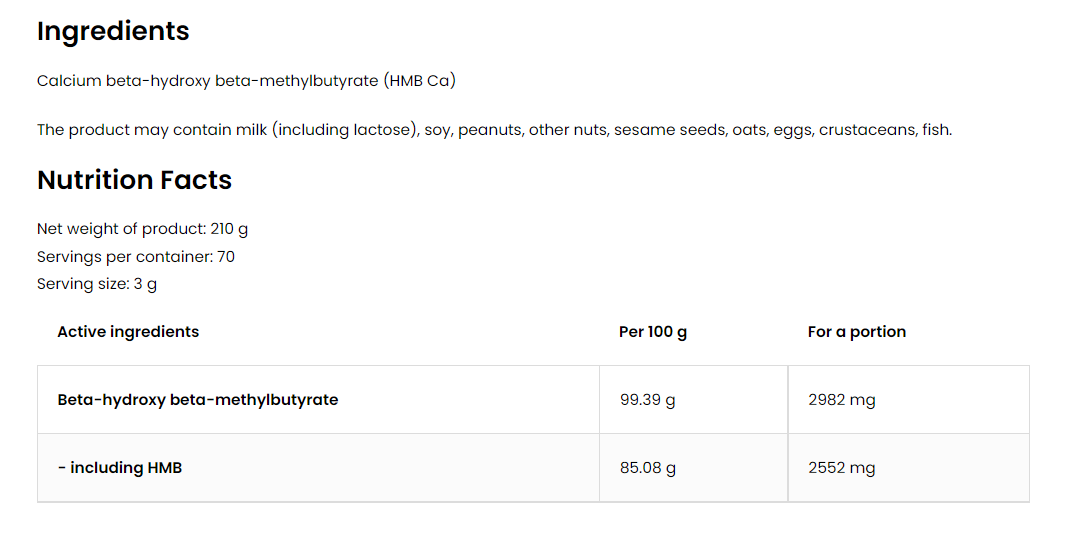 OstroVit Pure HMB Powder-factsheets