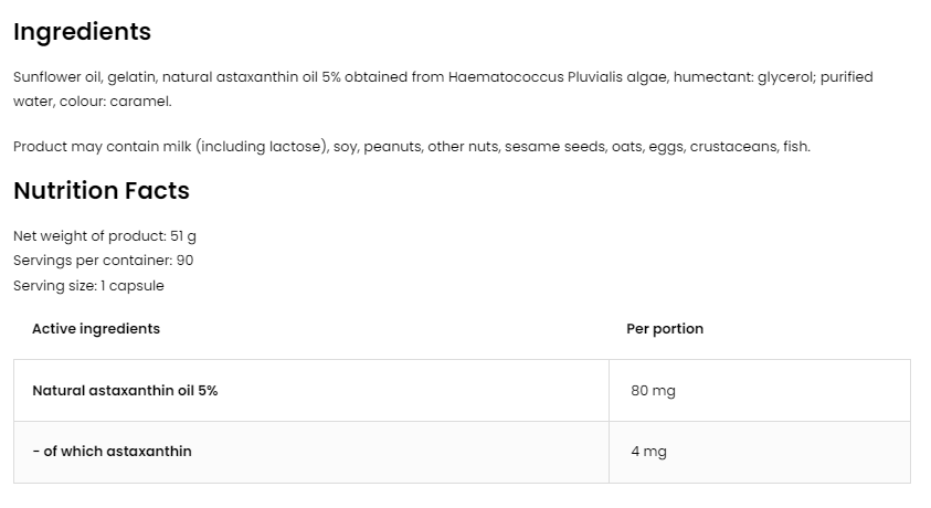 OstroVit Astaxanthin Forte 4 mg-factsheets