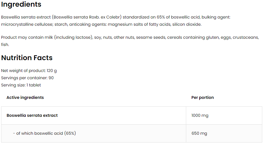 OstroVit Vege Boswellia Serrata 1000mg-factsheets