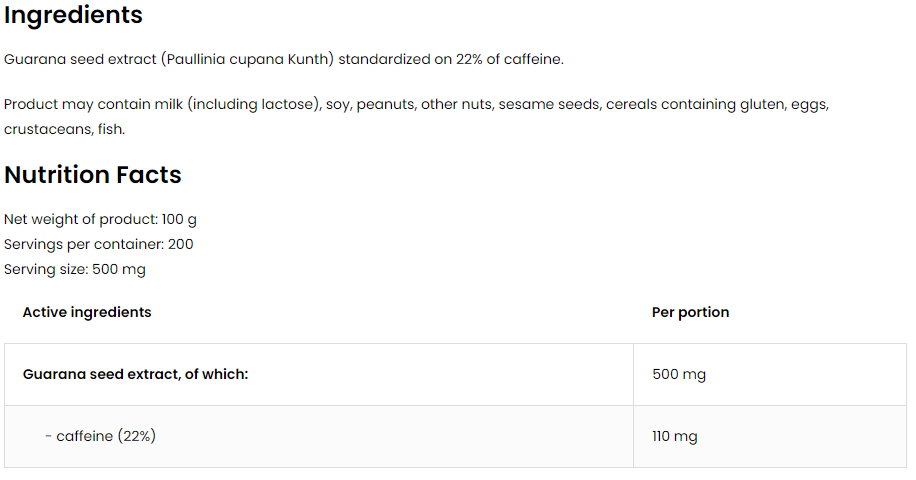 OstroVit Vege Guarana Extract Powder-factsheets