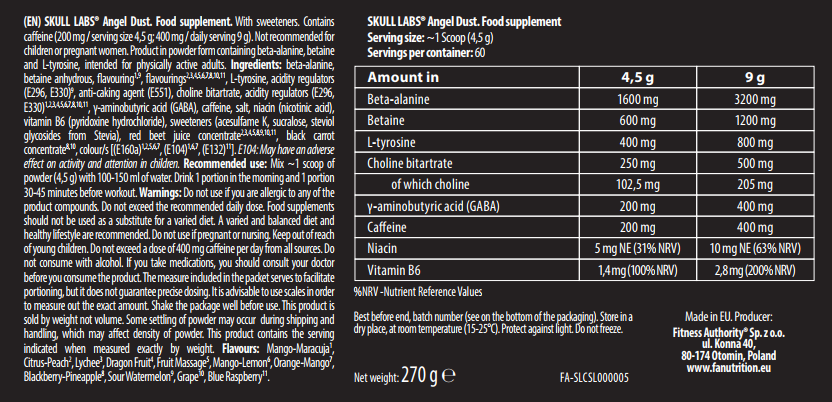 Skull Labs Angel Dust Pre-Workout / Next-Gen Energizer-factsheets