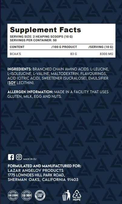 Lazar Angelov Nutrition LA BCAA 2:1:1 Powder-factsheets