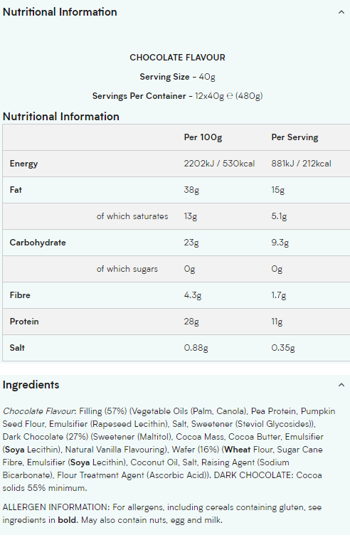 Myprotein Vegan Protein Wafer ZERO SUGAR-factsheets