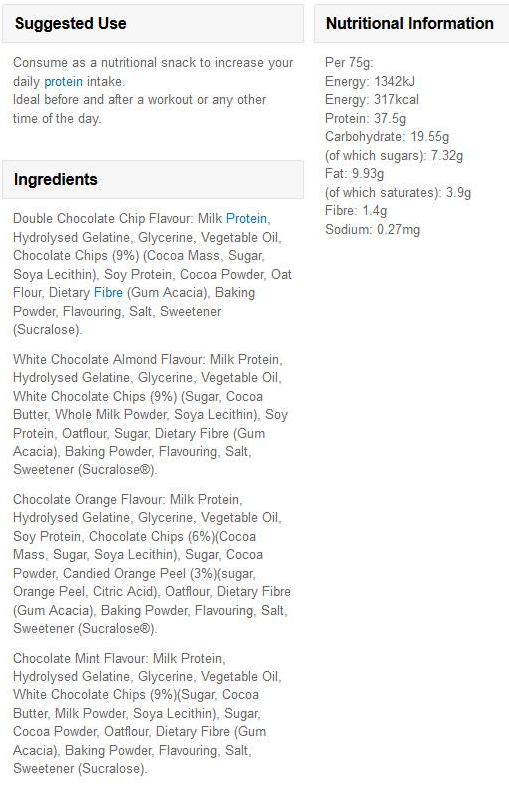 Myprotein XTRA Protein Cookie-factsheets