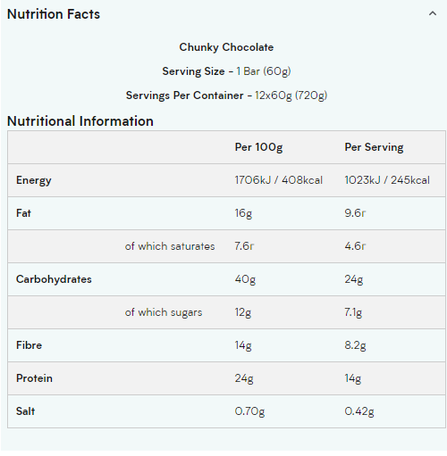 Myprotein Double Dough Brownie - Protein bar-factsheets