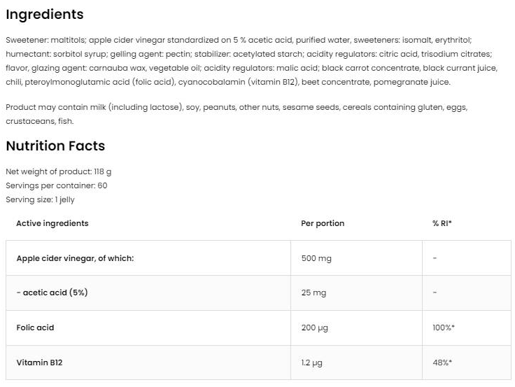 OstroVit Apple Cider Vinegar Gummies-factsheets