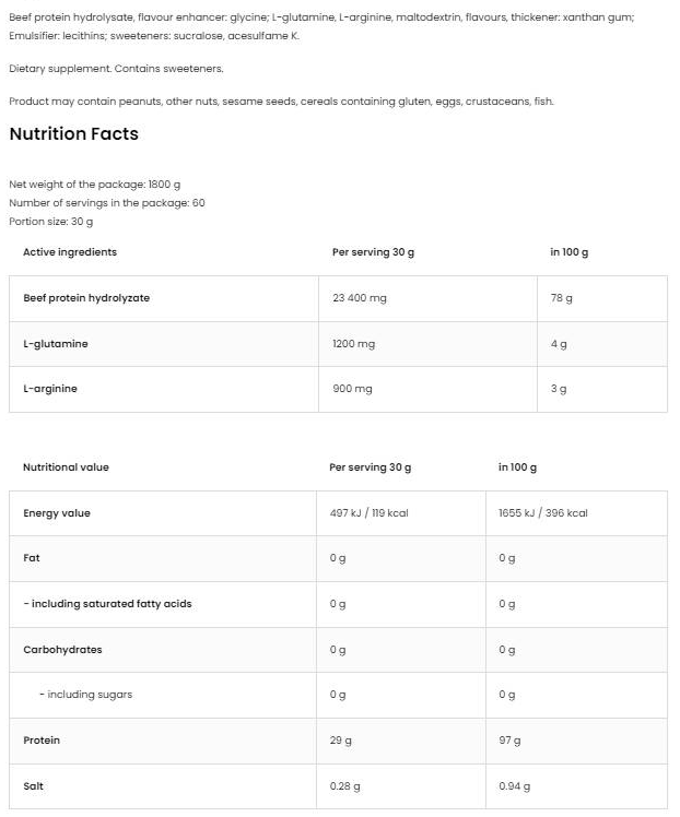 OstroVit Beef Protein | Highest Quality Beef Protein Hydrolysate-factsheets