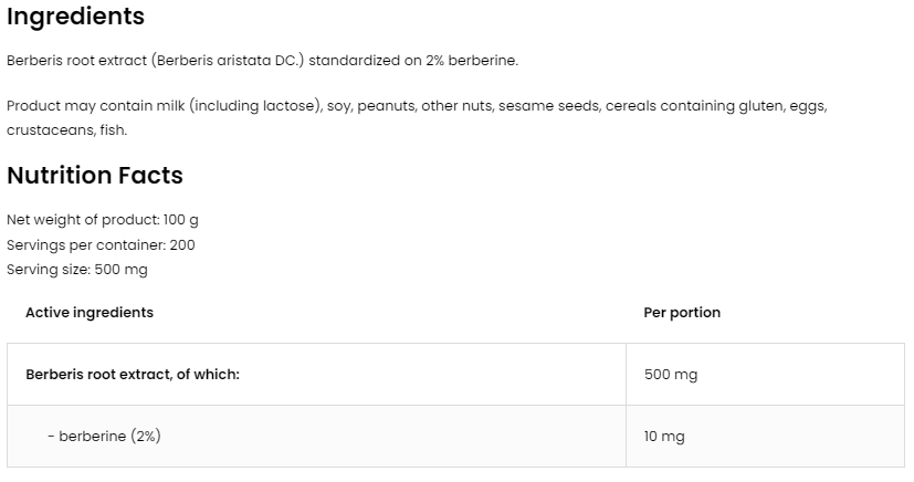 OstroVit Vege Berberine Extract Powder-factsheets