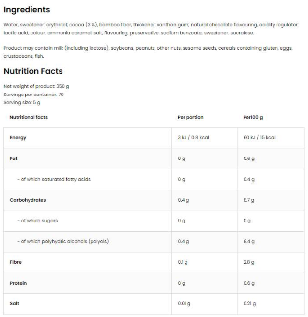 OstroVit Zero Calorie Chocolate & Cherry Flavored Sauce | Vegan Friendly-factsheets