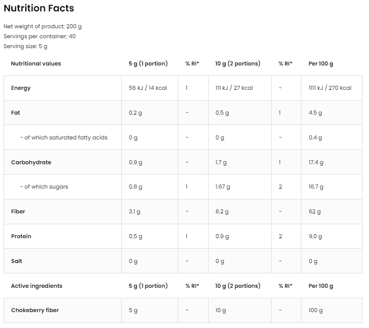 OstroVit Vege Chokeberry Fiber Powder-factsheets