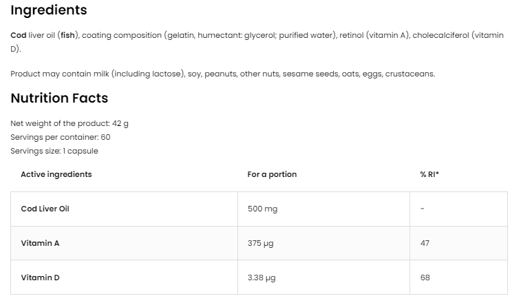 OstroVit Cod Liver Oil 500 mg-factsheets