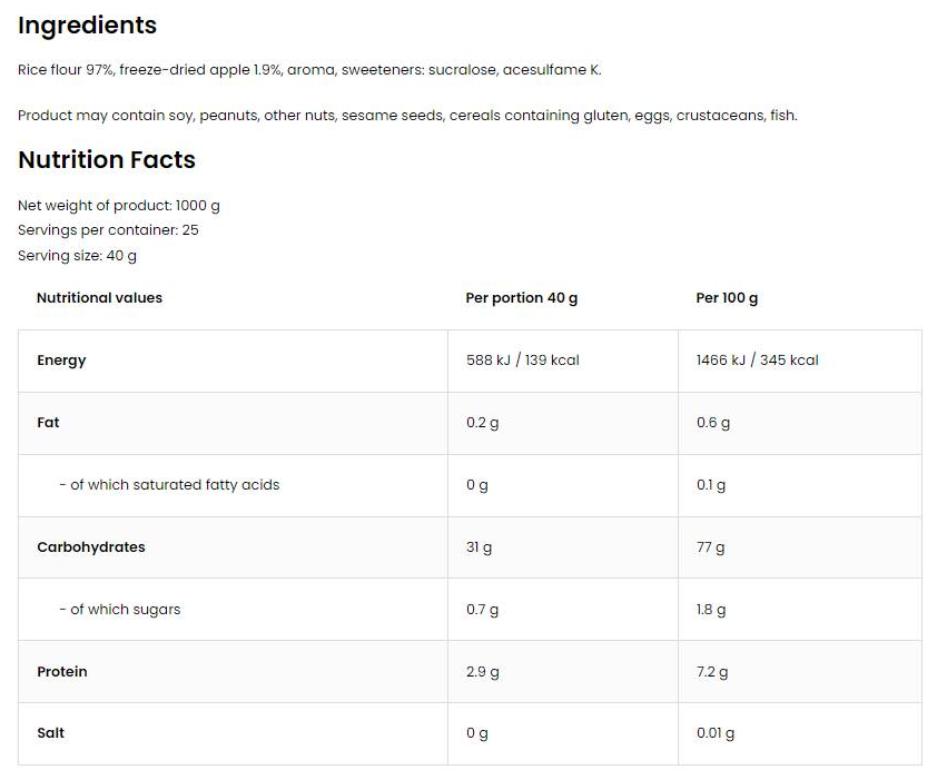 OstroVit Cream of Rice | Nutritious Rice Meal-factsheets