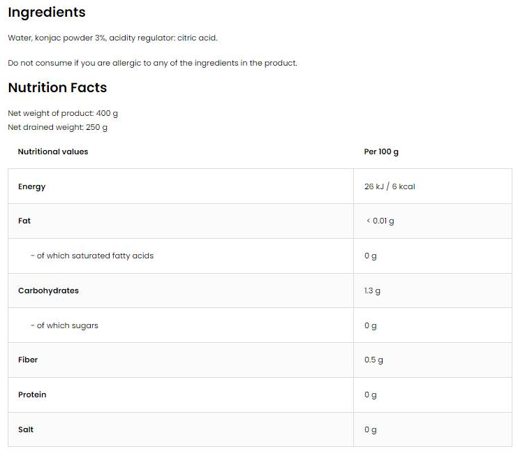 OstroVit Diet Spaghetti / Keto-Friendly Low-Calorie Konjac Noodles-factsheets