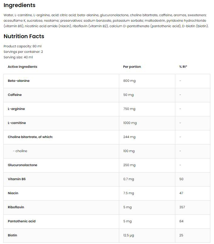 OstroVit Fat Burner Extreme Shot-factsheets