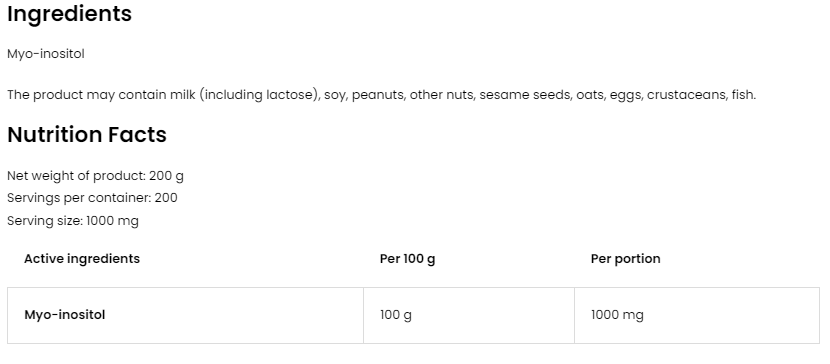 OstroVit Pure Inositol Myo-Inositol Powder-factsheets