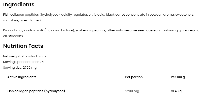 OstroVit Pure Marine Collagen - Hydrolyzed Fish Collagen Powder-factsheets