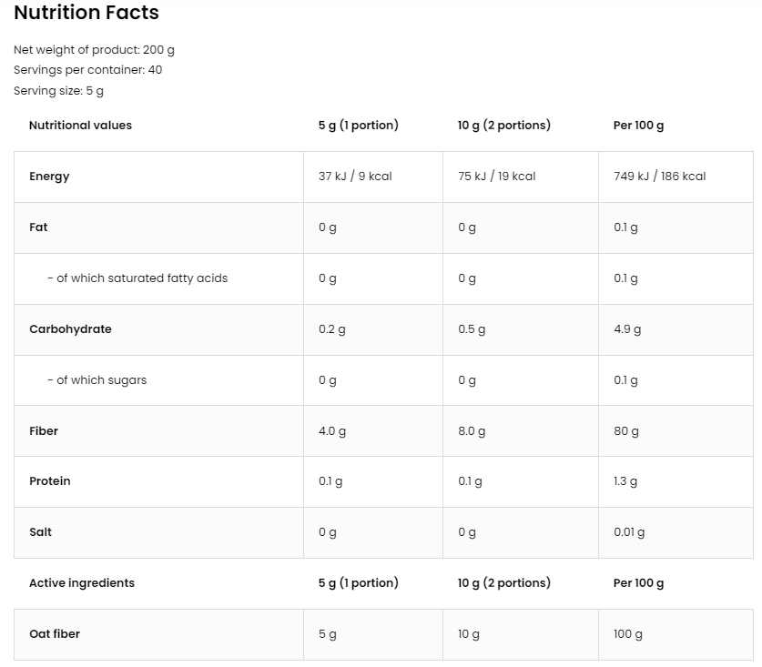 OstroVit Vege Oat Fiber Powder-factsheets