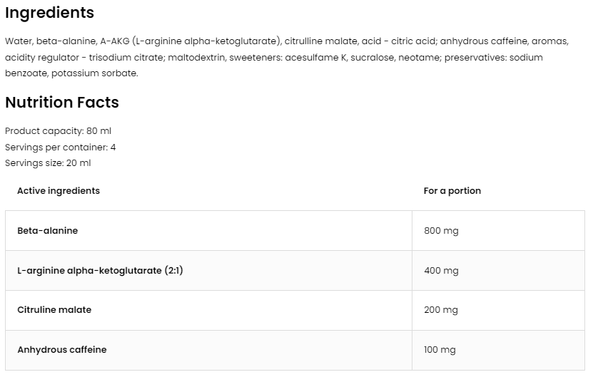 OstroVit Pre-Workout Shot-factsheets