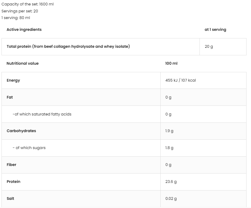 OstroVit Protein Shot | Whey Isolate + Beef Hydrolysate Matrix-factsheets