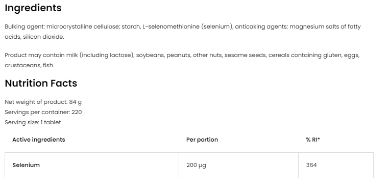 OstroVit Selenium 100 mcg-factsheets