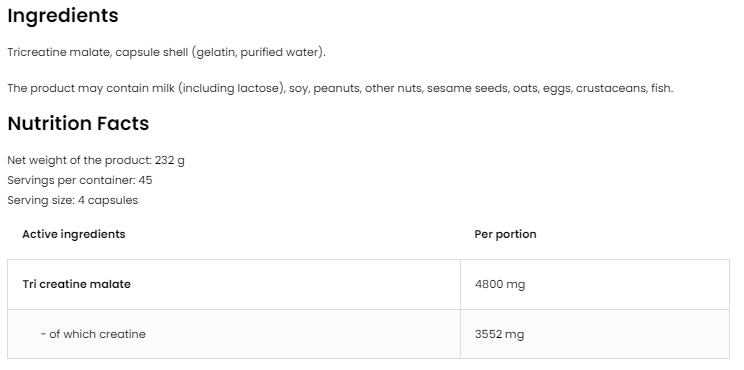 OstroVit Tri Creatine Malate - TCM 1200 mg-factsheets