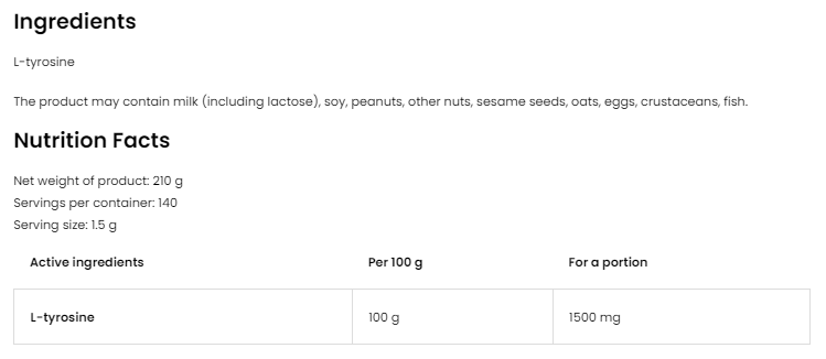 OstroVit Tyrosine Powder-factsheets