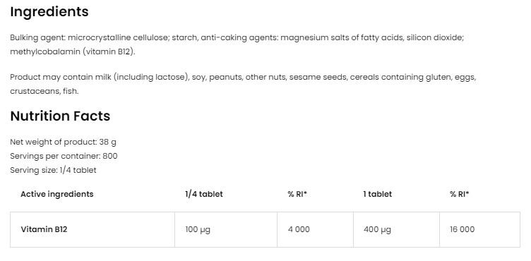 OstroVit Vitamin B12 / Methylcobalamin 400 mcg-factsheets