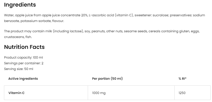 OstroVit Vitamin C 2000 Shot-factsheets