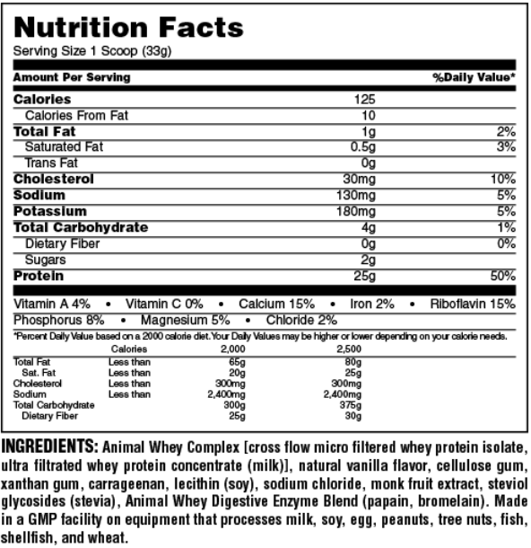 Universal Animal Whey 128g-factsheets