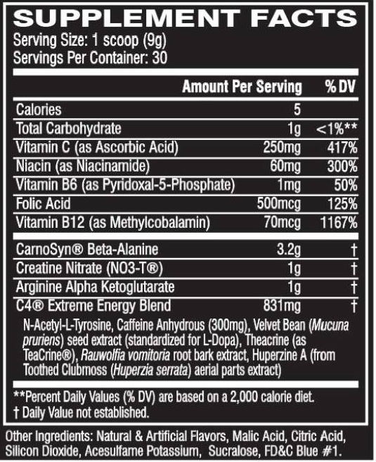 Cellucor C4 Extreme Energy-factsheets