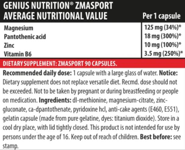 Genius Nutrition ZMA Sport-factsheets