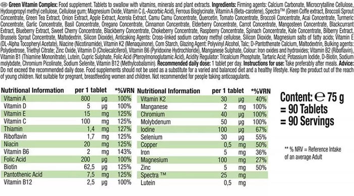 Weider Green Vitamin Complex-factsheets