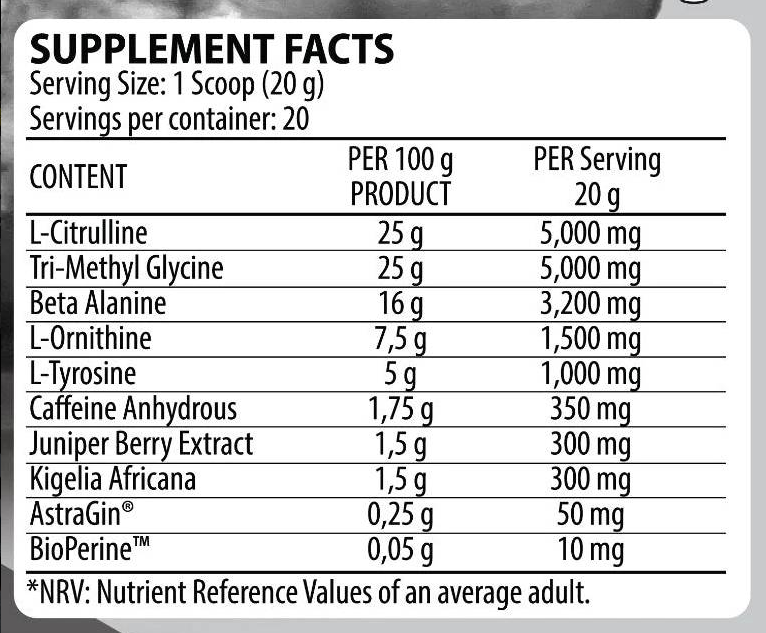 Dorian Yates Nutrition Nox Pump Ultimate | Extreme Pre-Workout-factsheets