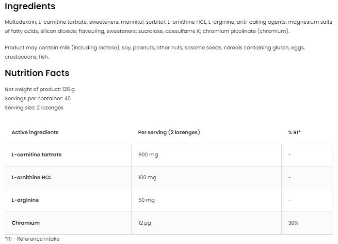 OstroVit L-Carnitine Lozenges-factsheets