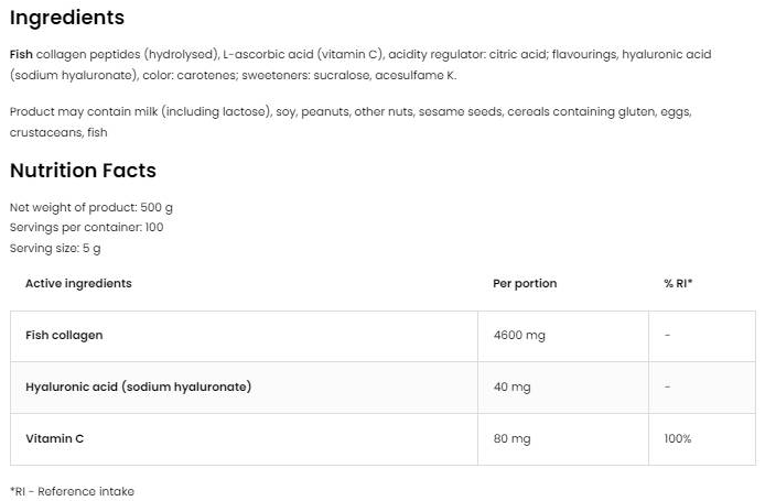 OstroVit Marine Collagen & Hyaluronic Acid Powder | with Vitamin C-factsheets