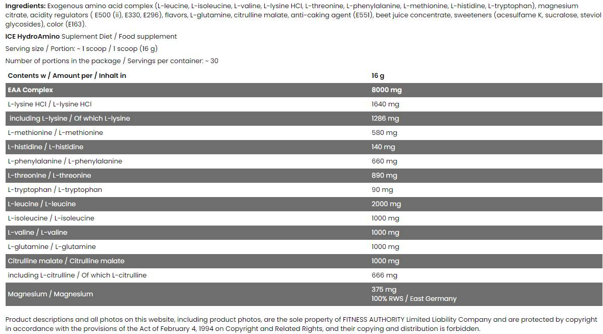 FA Nutrition Hydro Amino / Ice Series-factsheets