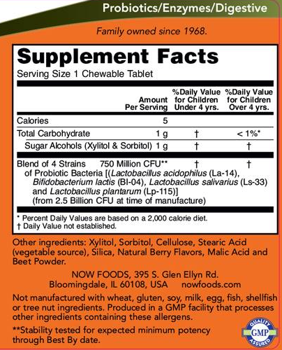 NOW Kids BerryDophilus 4 Strains 2 Billion CFU 10 Probiotic Strains-factsheets