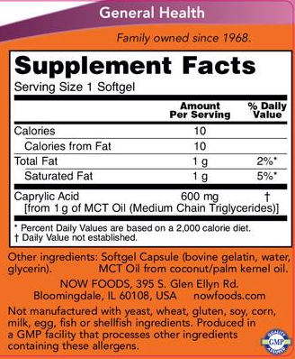 NOW Caprylic Acid 600mg-factsheets