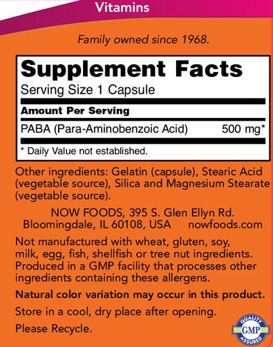 NOW PABA 500 mg-factsheets