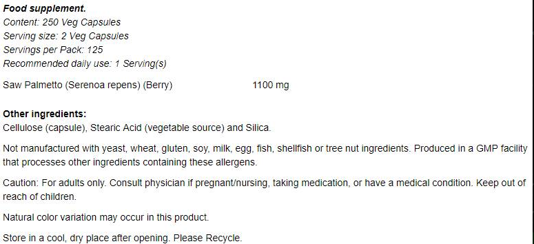 NOW Saw Palmetto 550 mg-factsheets