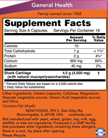 NOW Shark Cartilage 750 mg-factsheets