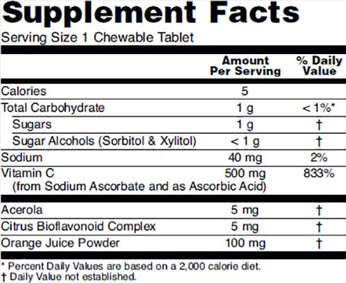 NOW Vitamin C-500 Chewable Orange-factsheets