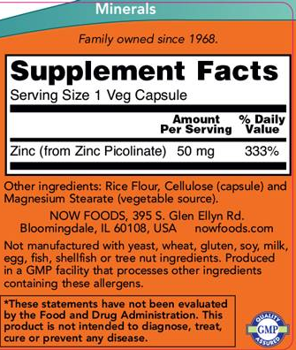 NOW Zinc Picolinate 50 mg-factsheets