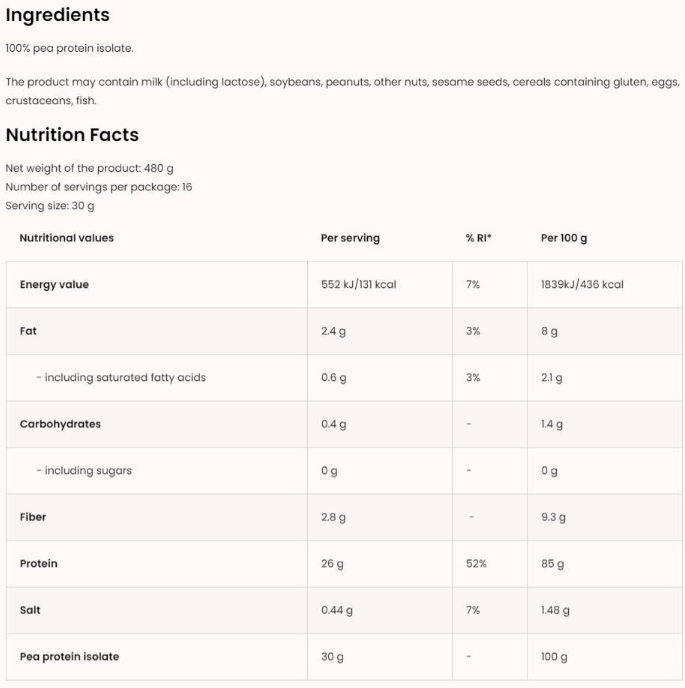 OstroVit Pea Protein Isolate | with 85% Protein-factsheets