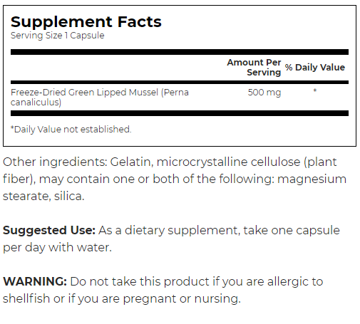 Swanson New Zealand Green Lipped Mussel, Freeze Dried-factsheets